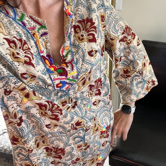 Cotton botanical dyed tunic top dress from India with pockets Large - Picture 9 of 10